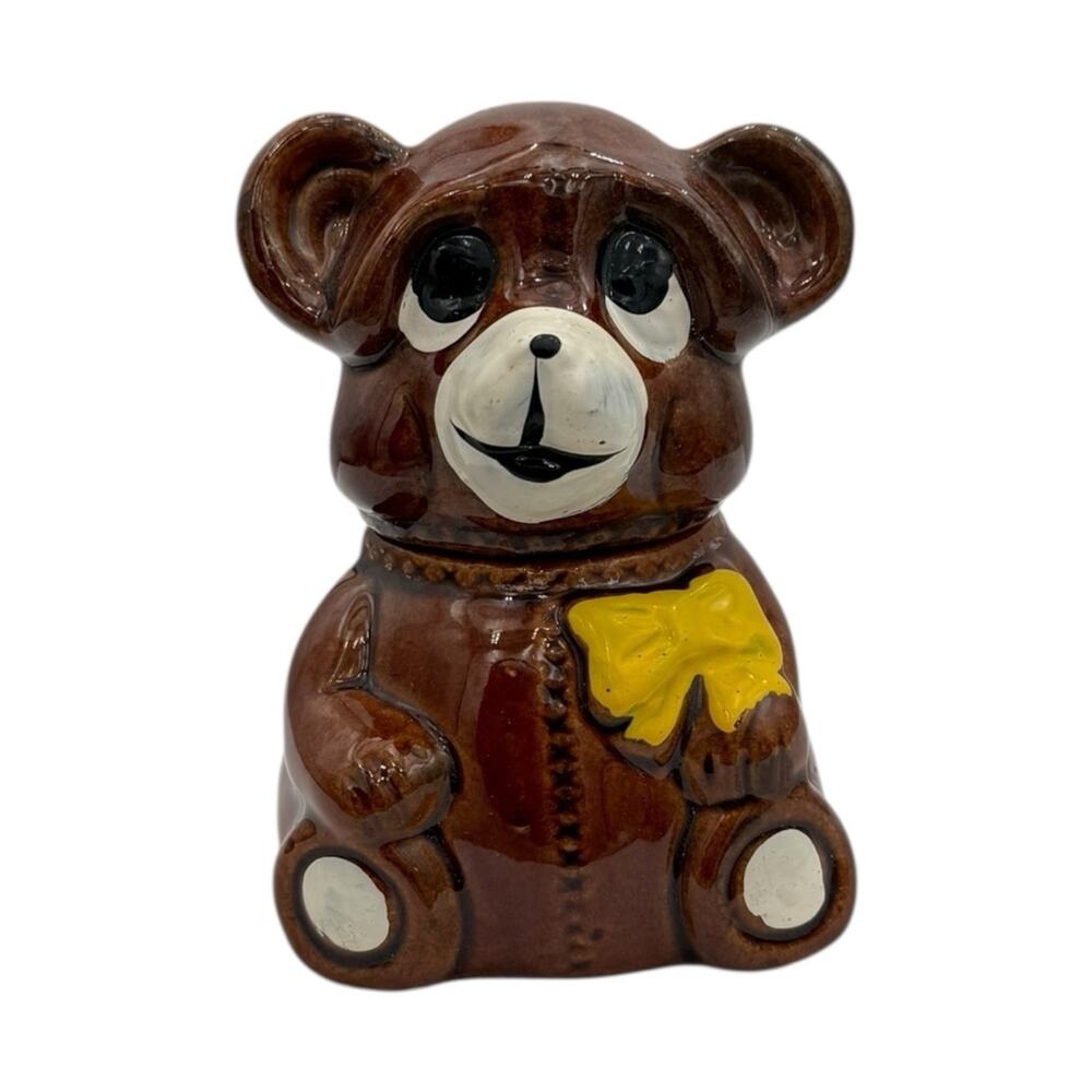 Vtg Ceramic Brown Bear Honey Jar Jam Pot 1982‎ Houston Foods Anthropomorphic EUC